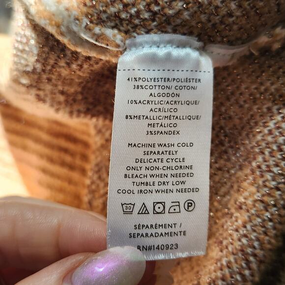 🐆 LOFT Leopard Print Mock Neck Sweater | Tan & White Metallic Accent | Size M - Picture 10 of 10